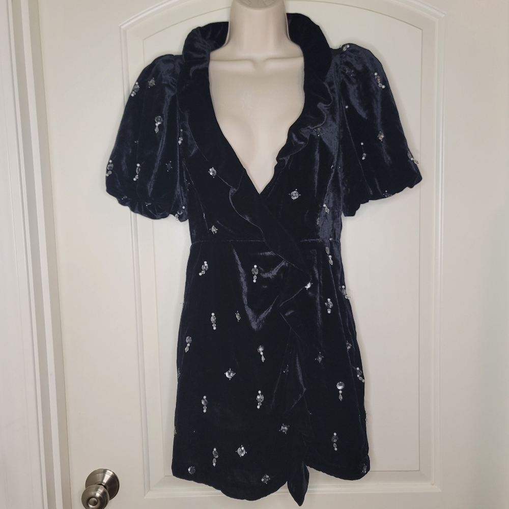 Anthropologie Maeve Black Mini Dress with Silver Accents Gala Formal Date night - Picture 5 of 10